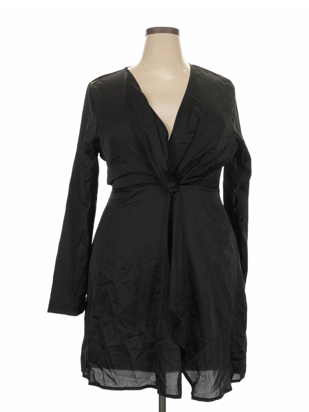 Pretty Little Thing Black Satin Long Sleeve Wrap Dress -NWT